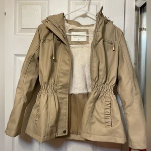 Leather Jacket with Faux Fur Lining PETITE